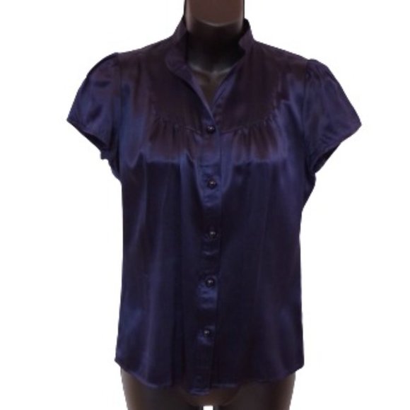 Rachel Mara Midnight Blue Silk Short Sleeve Blouse- Sz. XS - Picture 1 of 6